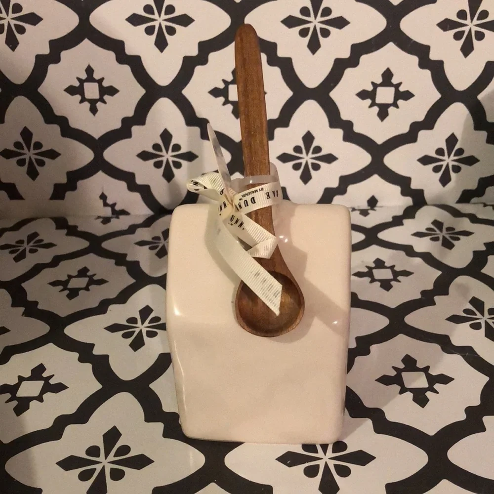 Rae Dunn SALT Cellar Birdhouse with Wooden Spoon - Picture 3 of 4